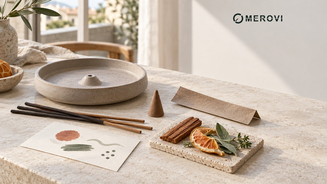 Incense formats arranged for the MEROVI beginner guide to choosing incense