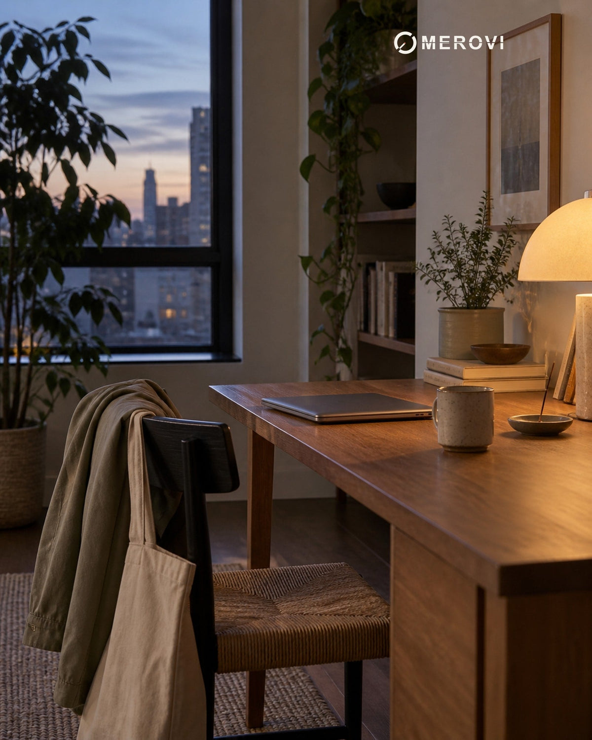 Warm evening desk with incense, representing the quiet transition after work
