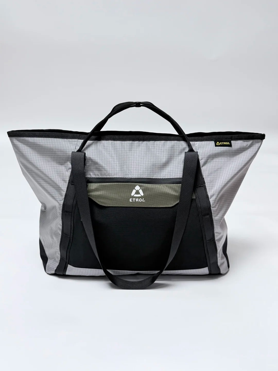 ETROL lightweight large-capacity outdoor tote bag front view in gray black and olive