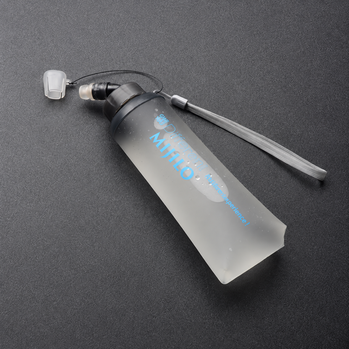 MIJILO transparent blue 420 ml collapsible running soft flask with dust cap