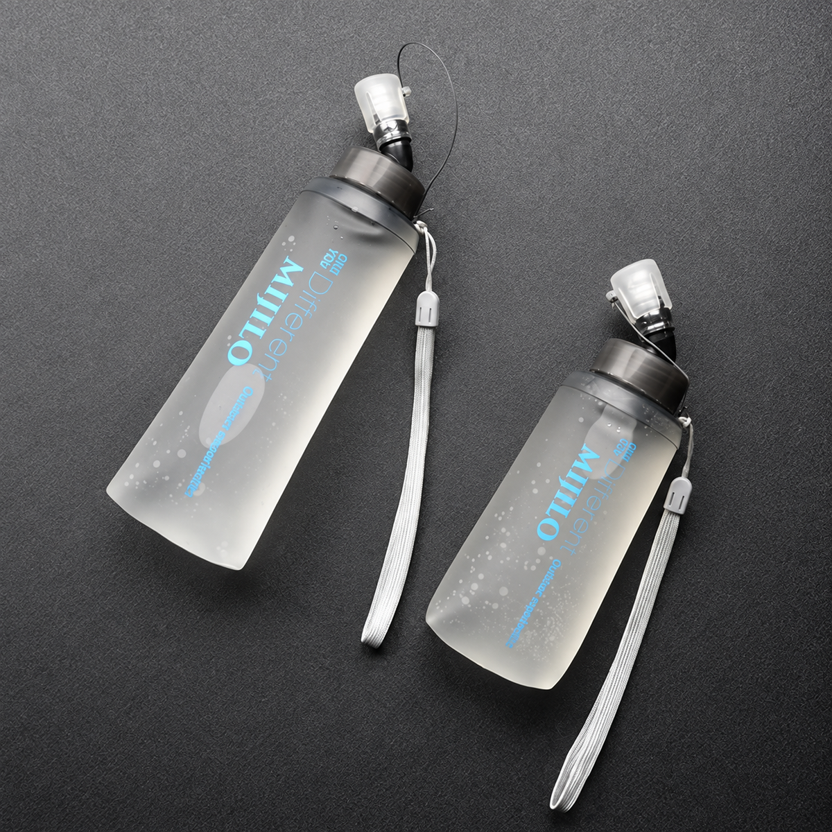 MIJILO transparent blue running soft flasks in two product views