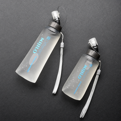 MIJILO transparent blue running soft flasks in two product views